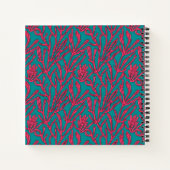 抽象芸術サンゴ礁ピンクとティール（緑がかった色）パターン ノートブック (裏面)