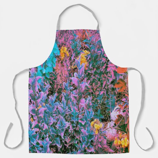 抽象芸術サンゴ、ピンクグリーン、アクアガーデンリーフ エプロン (正面)