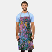 抽象芸術サンゴ、ピンクグリーン、アクアガーデンリーフ エプロン (着用した状態)