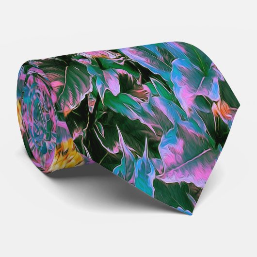 抽象芸術サンゴ、ピンクグリーン、アクアガーデンリーフ ネクタイ (ロール)