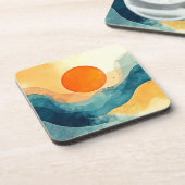 抽象芸術サンセットウェーブズアート コースター (左側)