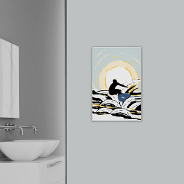 抽象芸術サンダウン海サーファー ポスター