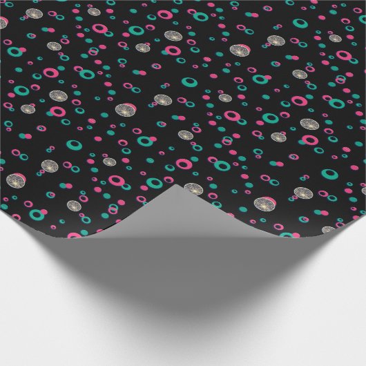 抽象芸術サークルグリッター金ゴールドグリーンピンククリスマス ラッピングペーパー (角)