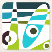 抽象芸術サーフィンオリーブブルーティール（緑がかった色）プランナー スクエアペーパーコースター (正面)