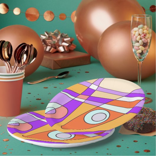 抽象芸術サーフィンオレンジ紫 ペーパープレート (複数)