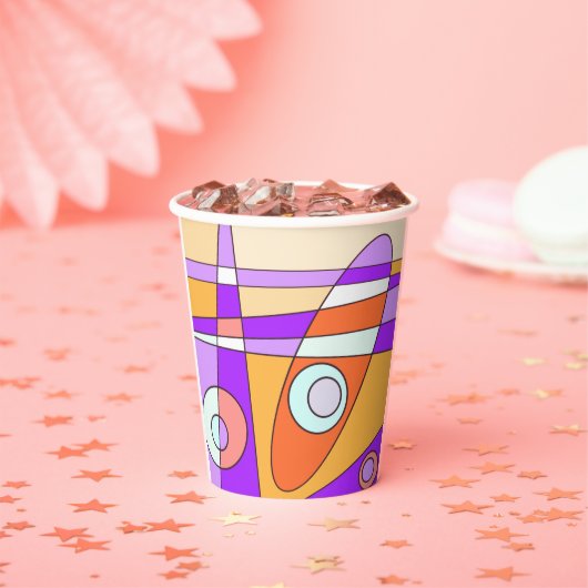 抽象芸術サーフィンオレンジ紫 紙コップ (インサイチュ)