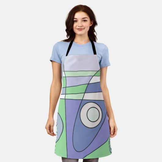 抽象芸術サーフィングリーンパープル エプロン (着用した状態)