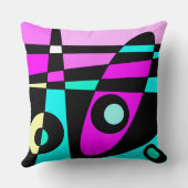 抽象芸術サーフィンターコイズホットピンクイエローブラック クッション (裏面)