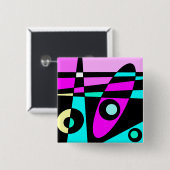 抽象芸術サーフィンターコイズホットピンクイエローブラック 缶バッジ (正面&裏面)