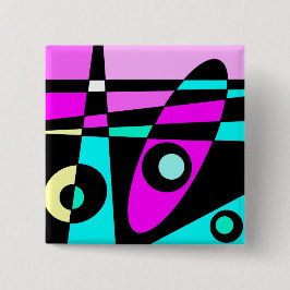 抽象芸術サーフィンターコイズホットピンクイエローブラック 缶バッジ