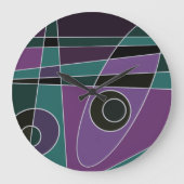 抽象芸術サーフィンティール（緑がかった色）紫 ラージ壁時計 (正面)