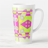 抽象芸術サーフィンブライトピンクグリーンバブルガム カフェラテマグ (右)