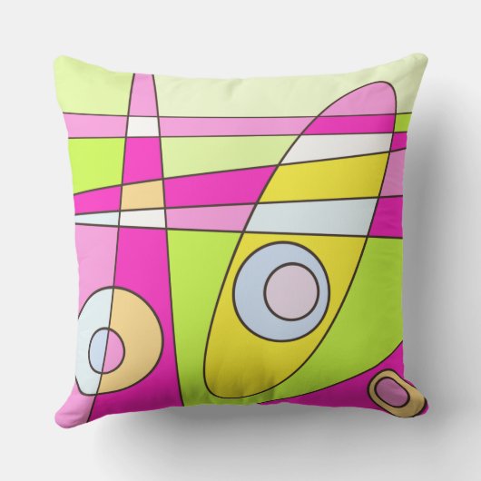 抽象芸術サーフィンブライトピンクグリーンバブルガム クッション (裏面)