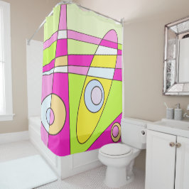 抽象芸術サーフィンブライトピンクグリーンバブルガム シャワーカーテン