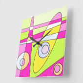抽象芸術サーフィンブライトピンクグリーンバブルガム スクエア壁時計 (傾斜)