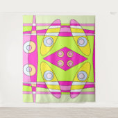 抽象芸術サーフィンブライトピンクグリーンバブルガム タペストリー (正面)