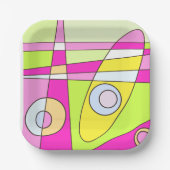 抽象芸術サーフィンブライトピンクグリーンバブルガム ペーパープレート (正面)