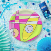 抽象芸術サーフィンブライトピンクグリーンバブルガム ペーパープレート (パーティー)