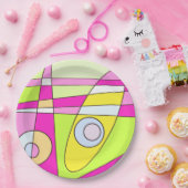 抽象芸術サーフィンブライトピンクグリーンバブルガム ペーパープレート (パーティー)