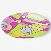 抽象芸術サーフィンブライトピンクグリーンバブルガム ペーパープレート (アングル)