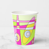 抽象芸術サーフィンブライトピンクグリーンバブルガム 紙コップ (裏面)