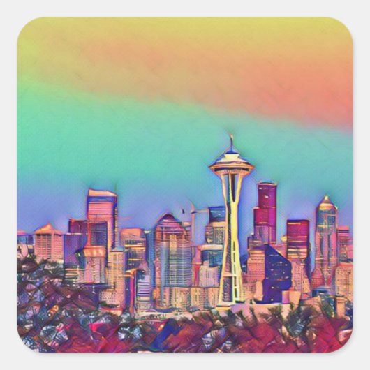 抽象芸術シアトルスカイライン スクエアシール (正面)