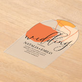 抽象芸術シェイプとラインテラコッタ結婚ズ アクリル招待状 (レイダウン)