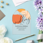 抽象芸術シェイプとラインテラコッタ結婚ズ アクリル招待状 (インサイチュ (ウェディング))