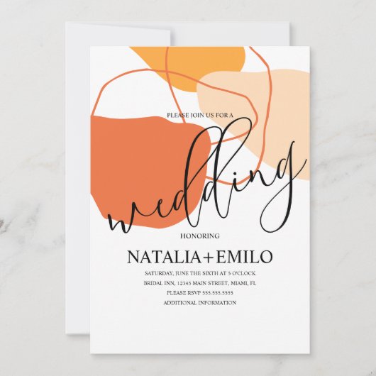抽象芸術シェイプとラインテラコッタ結婚ズ 招待状 (正面)