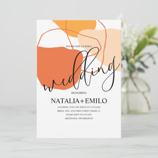 抽象芸術シェイプとラインテラコッタ結婚ズ 招待状 (スタンド正面)