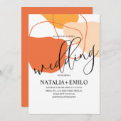 抽象芸術シェイプとラインテラコッタ結婚ズ 招待状 (正面/裏面)