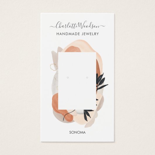 抽象芸術シェイプテラコッタクリームフレームイヤリング (正面)