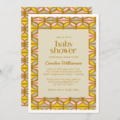 抽象芸術シェイプパターンピンク黄色ベビーシャワー 招待状 (正面/裏面)