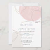 抽象芸術シェイプ線ピンククリームバーチャル結婚ズ 招待状 (正面)
