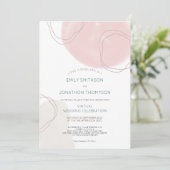 抽象芸術シェイプ線ピンククリームバーチャル結婚ズ 招待状 (スタンド正面)