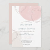 抽象芸術シェイプ線ピンククリームバーチャル結婚ズ 招待状 (正面/裏面)