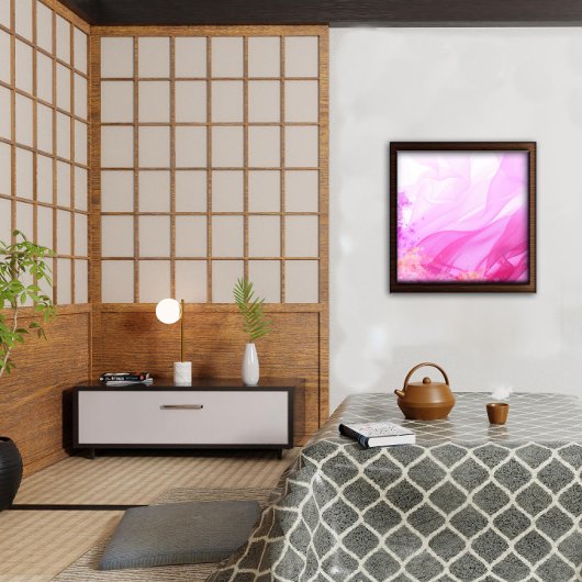 抽象芸術シェイプ花ピンク水彩ポスター ポスター