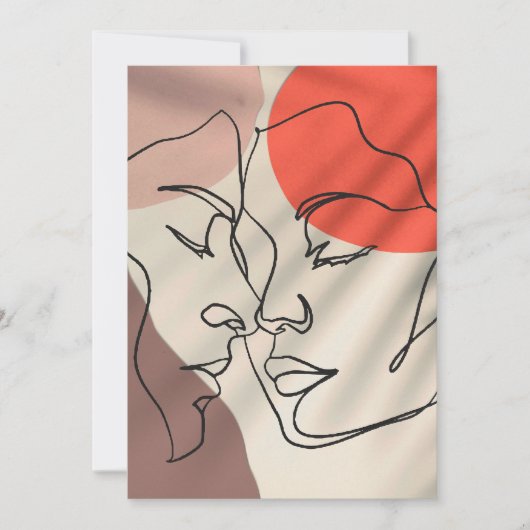 抽象芸術シェイプ1行スケッチミニマリストカップル シーズンカード (正面)