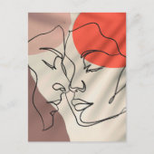 抽象芸術シェイプ1行スケッチミニマリストカップル ポストカード (正面)