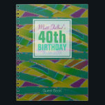 抽象芸術シェイプ40th Birthday Guest Book 5a ノートブック<br><div class="desc">美しい抽象芸術の背景（アクア、ブルー、パープル、グリーンの色）と半透明白い四角いラベル(小さな透明な)の名前、日付と誕生日。この40歳の誕生日のゲストブックは全てカスタマイズ可能。</div>