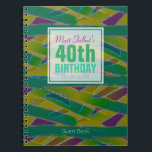 抽象芸術シェイプ40th Birthday Guest Book 5a ノートブック<br><div class="desc">美しい抽象芸術の背景（アクア、ブルー、パープル、グリーンの色）と半透明白い四角いラベル(小さな透明な)の名前、日付と誕生日。この40歳の誕生日のゲストブックは全てカスタマイズ可能。</div>
