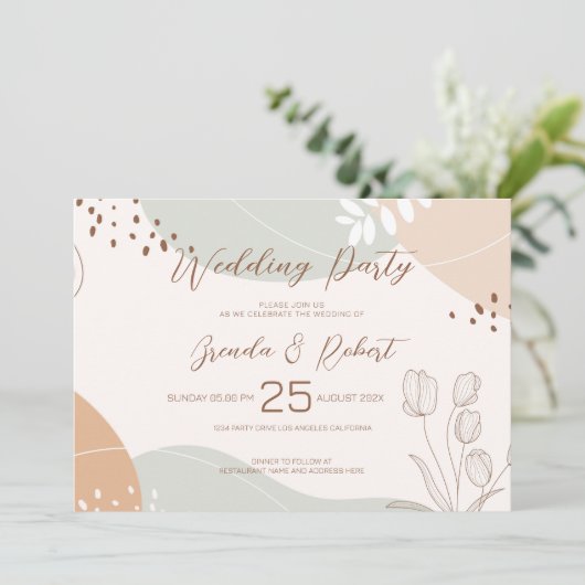 抽象芸術シェイプ&フラワーウェディングパーティー招待状 セーブザデート (スタンド正面)