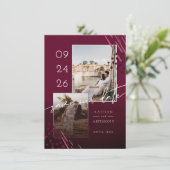 抽象芸術シェイプBurgundy Marble Back & 2枚の写真 セーブザデート (スタンド正面)