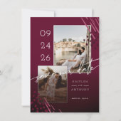 抽象芸術シェイプBurgundy Marble Back & 2枚の写真 セーブザデート (正面)