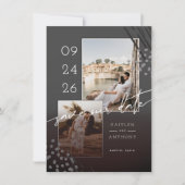 抽象芸術シェイプDark Gray Marble Back & 2枚の写真 セーブザデート (正面)
