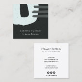 抽象芸術シックなセラミックテクスチャブラックブルー斑点 スクエア名刺 (正面/裏面)