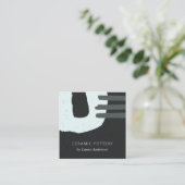 抽象芸術シックなセラミックテクスチャブラックブルー斑点 スクエア名刺 (スタンド正面)