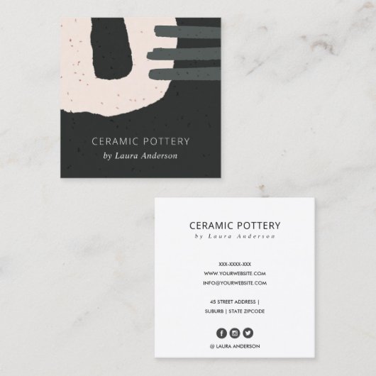 抽象芸術シックなセラミックテクスチャブラック赤面斑点 スクエア名刺 (正面/裏面)