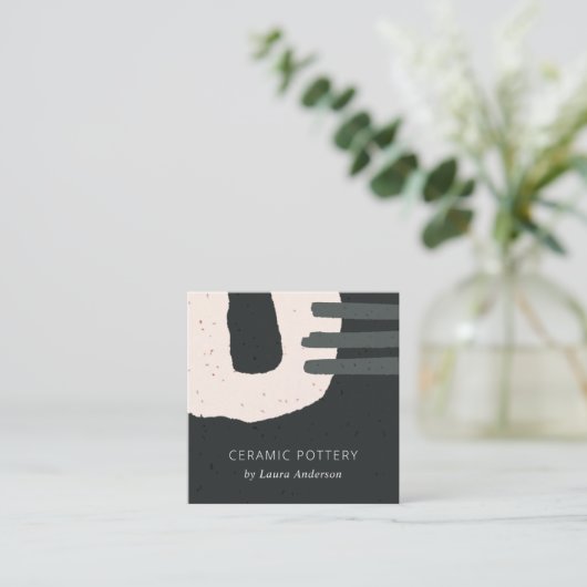 抽象芸術シックなセラミックテクスチャブラック赤面斑点 スクエア名刺 (スタンド正面)