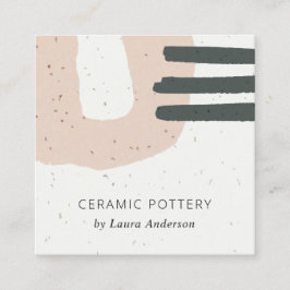 抽象芸術シックセラミックテクスチャピーチ斑点 スクエア名刺